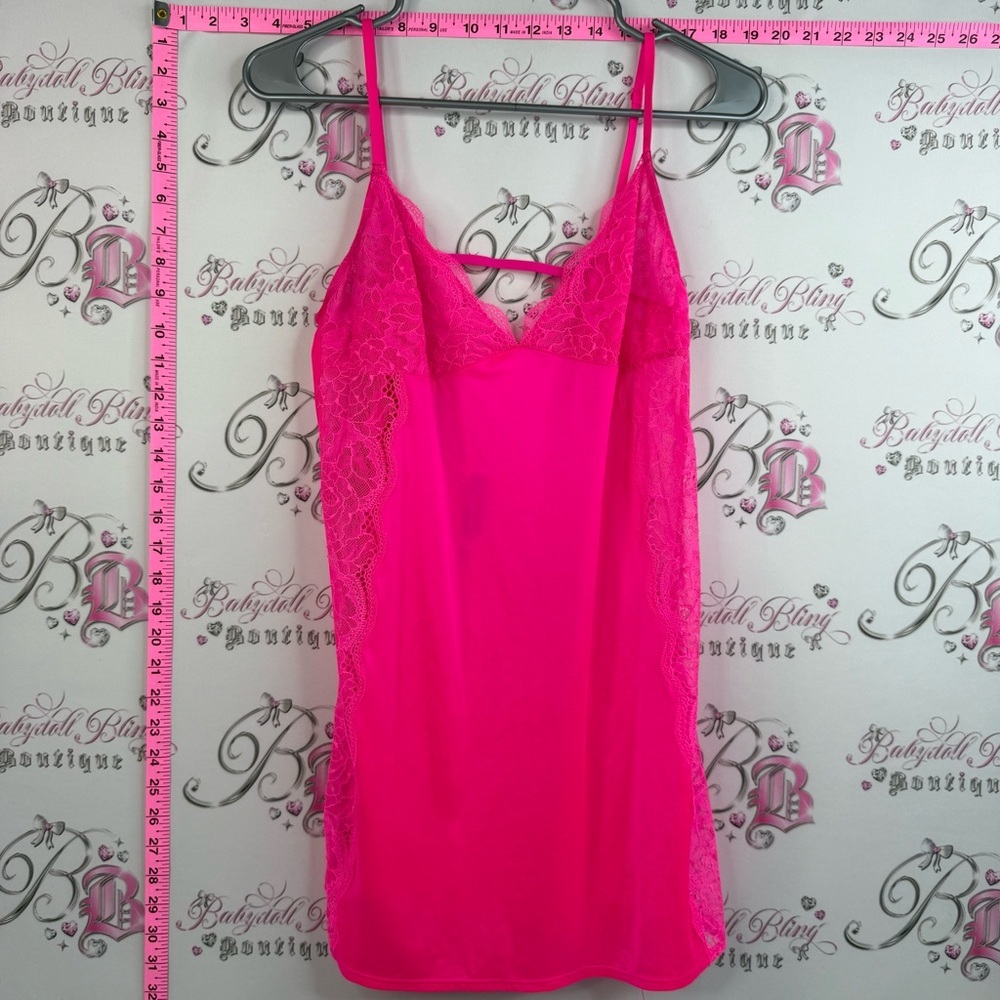 La SENZA dress Lacie lace neon bright Hot Pink Lace-Trim Satin Chemise